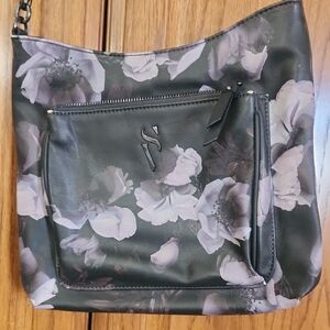 Simple Vera Wang Floral Black Leather Shoulder Bag